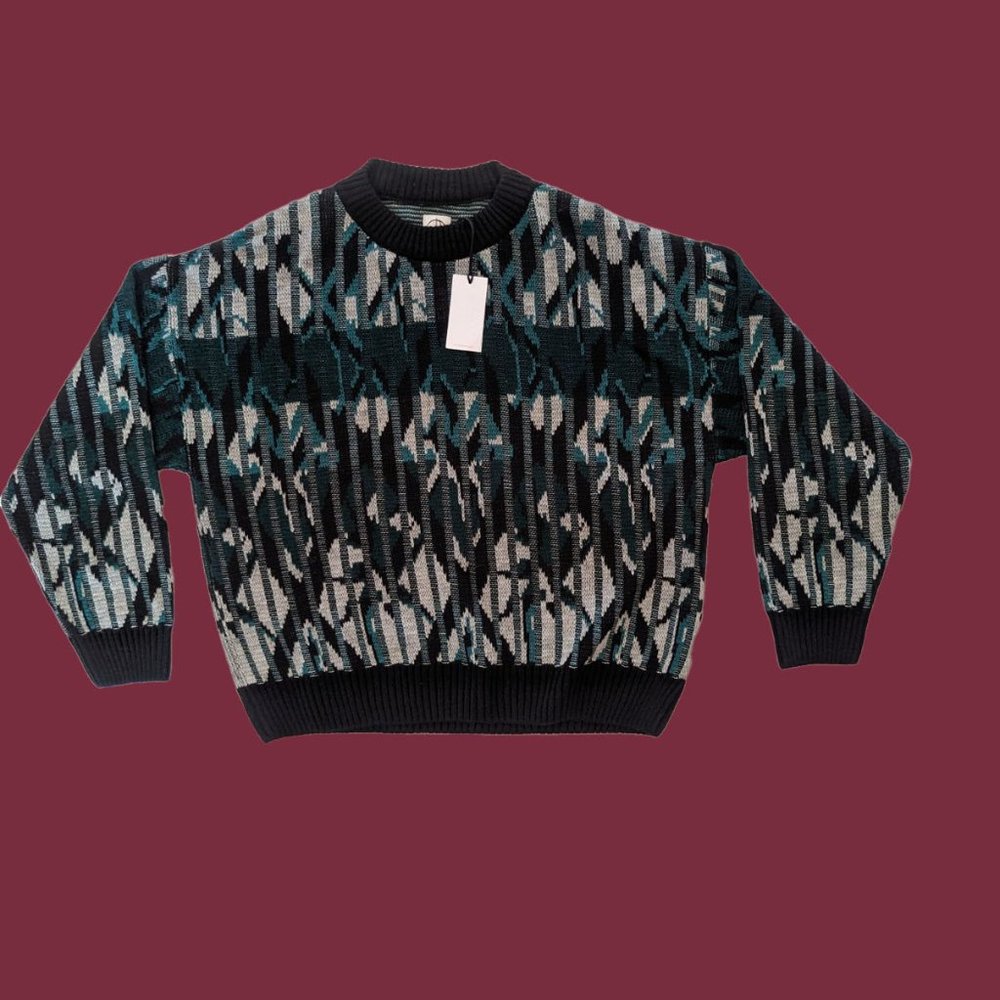 NWT Polar Skate Paul Knit Sweater SZ L Green Black Nature Weave Skate